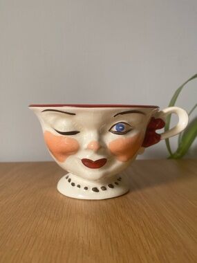 Vintage Sterling Pottery Staffordshire Hers Winky Face Teacup 1950s